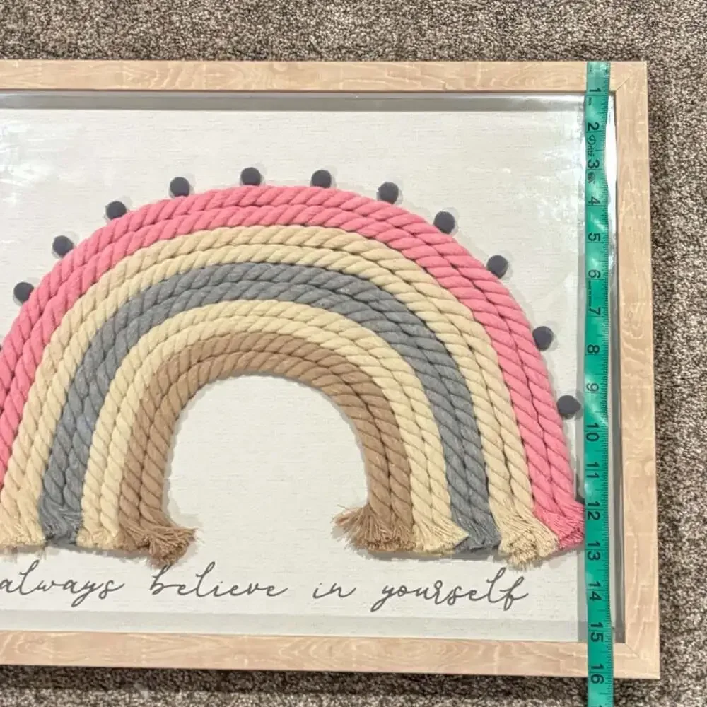 Always Believe in Yourself Framed Macrame Rope Rainbow Wall Art